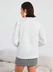 GENKIRA Blusa De Manga Larga Con Ribete De Volantes - Blanco - Ver 2