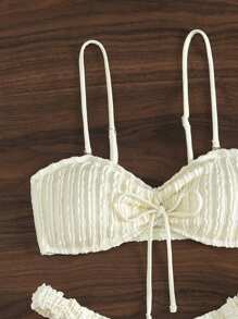 Swim Mod Summer Beach Women's Knotted Detail Texture Bikini Set - Beige - View 5