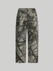 SHEIN Young Boy's Outdoor Streetwear Straight Leg Jeans Without Elasticity - Army Green - View 2