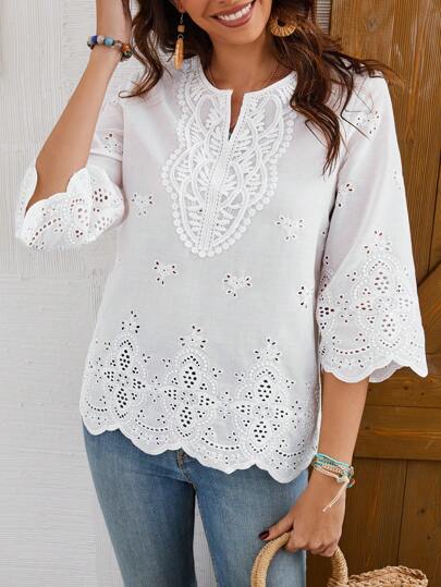 EMERY ROSE Camisa De Mujer De Manga Tres Cuartos Y Cuello Con Muesca