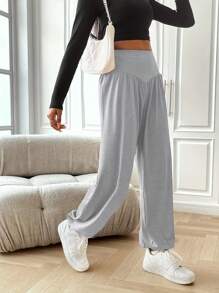 SHEIN Tween Girl High Waist Loose Drawstring Sweatpants, Gray, All-Match Casual And Comfortable - Grey - View 4