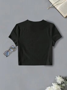 INAWLY In Khẩu hiệu Ngắn tay Áo thun - màu đen - Xem 2