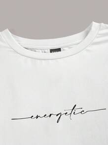 Muchica Women's Energetic Slogan Black And White 2pcs Simple Long Sleeve T-Shirts - Multicolor - View 5