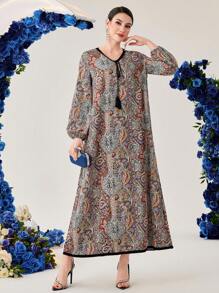 Al Najma Của phụ nữ Cổ chữ V Sọc Trang trí Tay áo lồng đèn Đầm - Nhiều màu - Xem 1