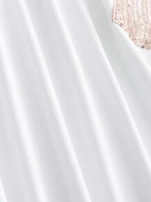 SHEIN LUNE 大碼拼色閃片拼接t卹 - 白色 - 查看 7