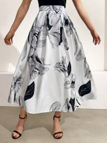 Mulvari Women's Random Printed Simple Daily Wear Skirt, Maxi Skirt - Black and White - View 7