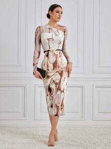 Modelyn 女式不對稱領口長袖連衣裙 - 彩色 - 查看 7