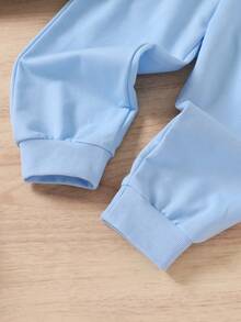 2pcs/set Baby Boys' Cute Color Blocking Sweatshirt And Front Tie Pants - Multicolor - View 7