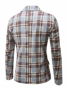 Manfinity Mode 1pc Plus Size Men's Square Neck, Long Sleeve, Plaid Blazer Jacket - Multicolor - View 2