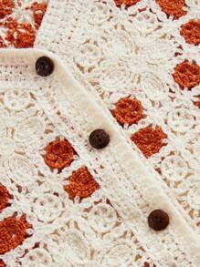 SHEIN LUNE Women's Crochet Knitted Sweater Vest - Orange - View 4