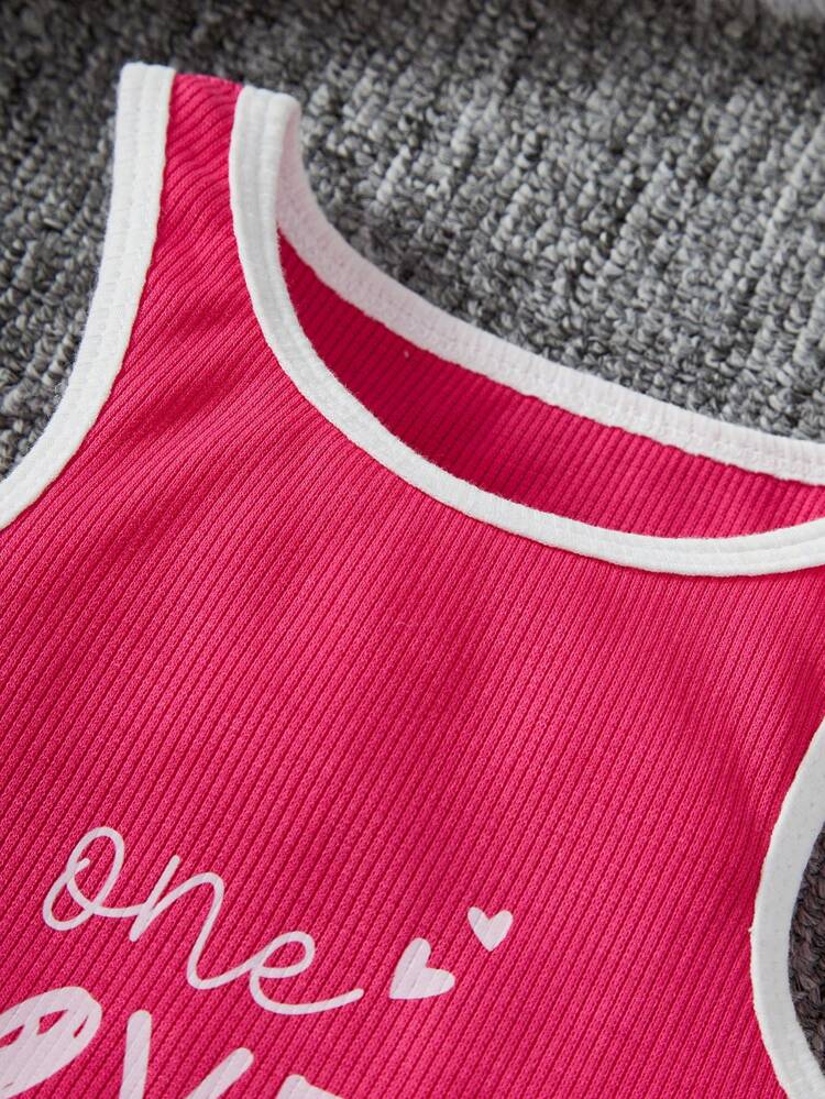 Young Girl Printed Slogan Tank Top And Shorts Set