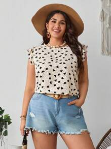SHEIN VCAY Áo thun tay ngắn in họa tiết chấm bi trái tim Boho cỡ lớn cho nữ mùa hè, ngày lễ tình nhân - Nhiều màu - Xem 4