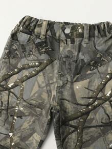 SHEIN Young Boy's Outdoor Streetwear Straight Leg Jeans Without Elasticity - Army Green - View 6