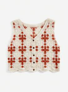 SHEIN LUNE Women's Crochet Knitted Sweater Vest - Orange - View 5