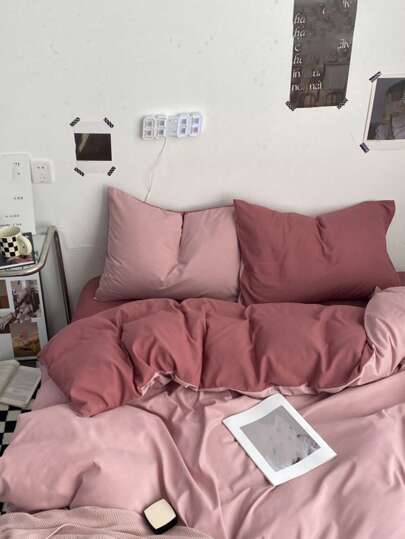 3pcs Pink Tie-Dye Duvet Cover Set, Unisex Dormitory Bedding