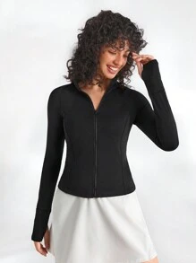 Lifespree Slim Fit Sports Jacket With Full Zipper, Ribbed Cuffs And Pockets - Black - View 7