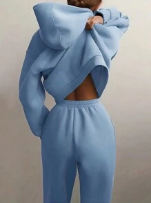 SHEIN Essnce 女式純色連帽衫和運動褲套裝,簡單休閒