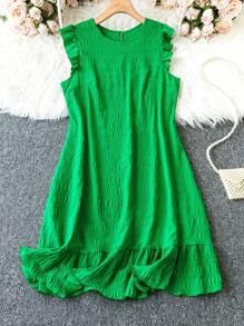 SHEIN LUNE Plus Size Solid Color Ruffle Edge Dress