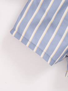 SHEIN 男嬰藍白條紋前扣襯衫休閒短褲 2 件套 - 藍色 - 查看 6