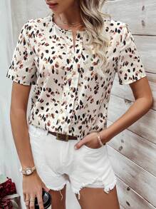 SHEIN LUNE Women's All Over Print Short Sleeve Shirt,Short Sleeve Tops