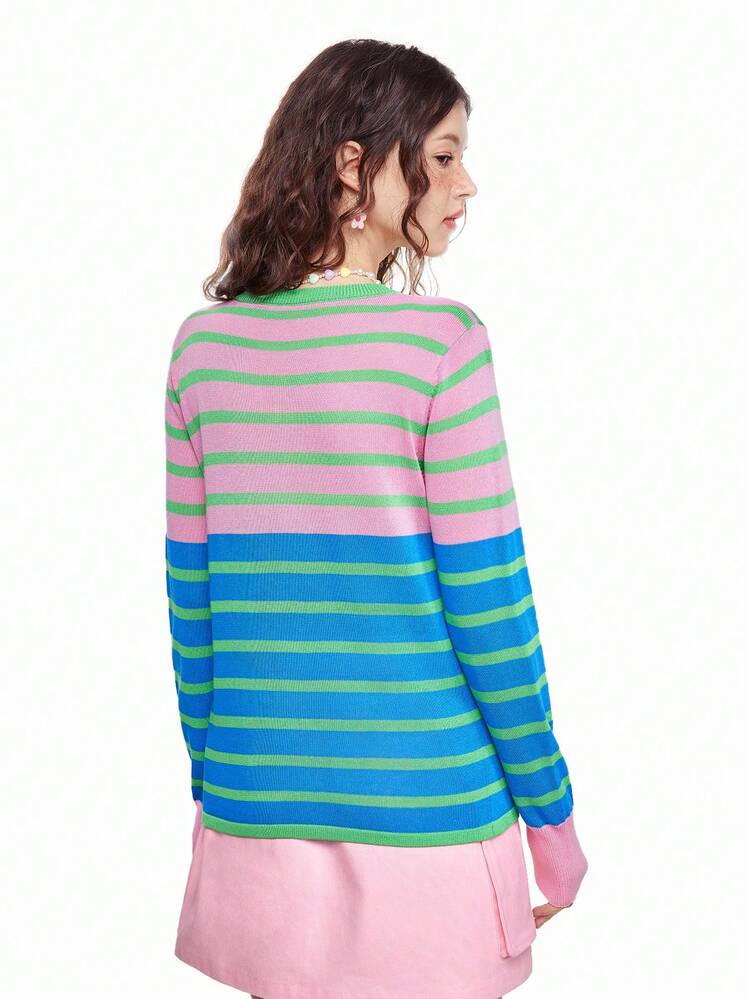Women's Casual Color Block Stripe Knit Sweater