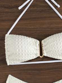 SHEIN Swim Conjunto de bikini de dos piezas con cuello de halter texturizado para mujer, playa de verano - Blanco - Ver 4