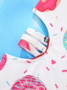 SHEIN Cô gái Tween Thông thường hàng ngày Áo tắm một mảnh Với Donut in - Nhiều màu - Xem 3