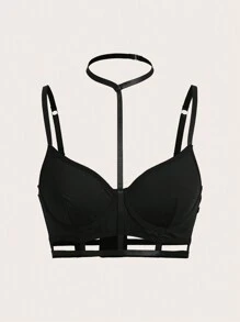 SHEIN ICON Y2k夏季女性露肩黑色胸罩,可調節肩帶 - 黑色 - 查看 2