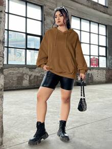 CovetEZ Plus Size Sweatshirt With Slogan Print And Kangaroo Pocket - Coffee Brown - View 7