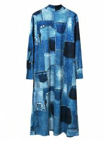 Fashionable Printed Loose-Fit Long Plus Size Women's Jacket For Leisure - Multicolor - View 2