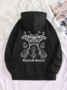 SHEIN EZwear Của phụ nữ In Tay áo dài Áo nỉ có mũ - màu đen - Xem 1