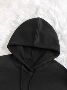 SHEIN EZwear Của phụ nữ In Tay áo dài Áo nỉ có mũ - màu đen - Xem 3