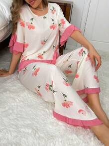 CottageSlumber Ladies' Floral Printed Short-Sleeve Pajama Set - Pink - View 6