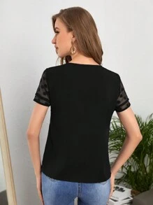 SHEIN Clasi 女士波點網眼短袖襯衫 - 黑色 - 查看 2