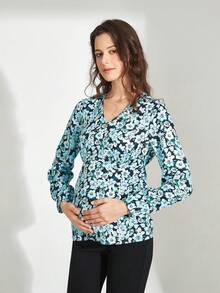Floral Print Fitted Maternity Long Sleeve T-Shirt - Multicolor - View 4