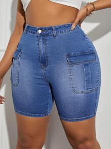 Slaydiva Plus Size Women's Denim Stylish Pleated Flared Crop Jeans - Blue - View 1