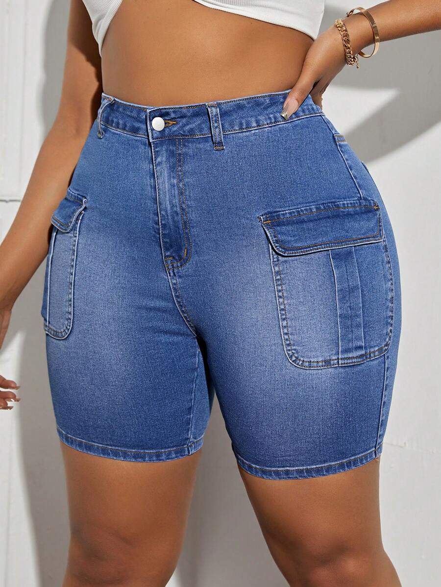Slaydiva Plus Size Women's Denim Stylish Pleated Flared Crop Jeans - Blue - View 1