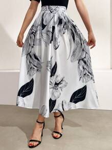 Mulvari Women's Random Printed Simple Daily Wear Skirt, Maxi Skirt - Black and White - View 4