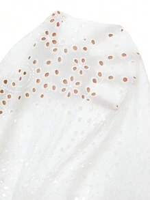 SHEIN Clasi V-Neck Button Up Eyelet Embroidered Blouse - White - View 4