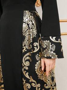 Modelyn Gold Foil Print Patchwork Dress - Black - View 5