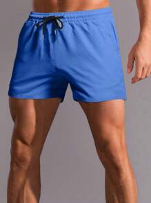 Manfinity Homme Pantalones Cortos De Cintura Con Cordón Sólido Para Hombres - Neblina azul - Ver 3