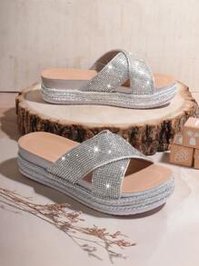 Mini mi Kids Flat Sandals Berlian buatan - Perak - View 2