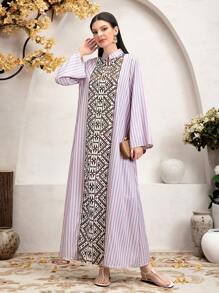 Al Najma 印花拼接凹口領連衣裙