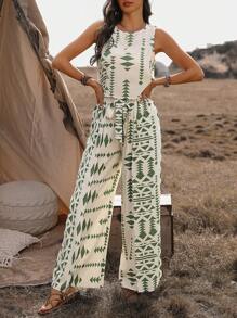 SHEIN LUNE Geometric Print Loose Fit Casual 2pcs/Set Outfit - Multicolor - View 6