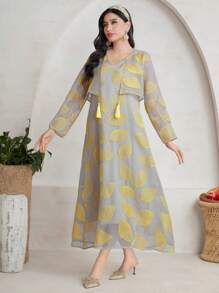 Al Najma Rochie de damă cu broderie de plante în stil arab