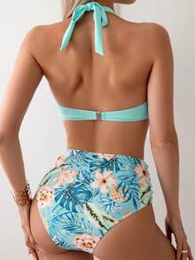 Bộ bikini cổ yếm in hoa đi biển mùa hè dành cho nữ - Nhiều màu - Xem 2