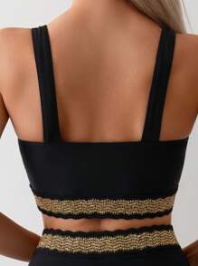 SHEIN Swim Tape Patchwork Round Neck Bikini Set Carnival - Black - View 6