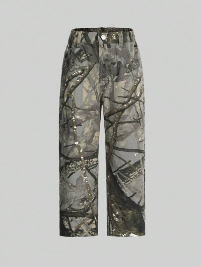 SHEIN Young Boy's Outdoor Streetwear Straight Leg Jeans Without Elasticity