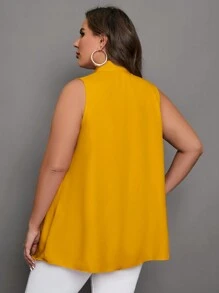 SHEIN Clasi Women's Plus Size Sleeveless Shirt With Asymmetric Hem And Tie Front