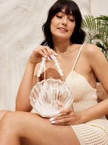 SHEIN VCAY Music Festival Picnic Transparent Pearl Portable Hard Shell Bag. Stadium Approved 12*12*56 Clear Transparent Purse Bag For Concerts Sports Events Festivals - Clear - View 7